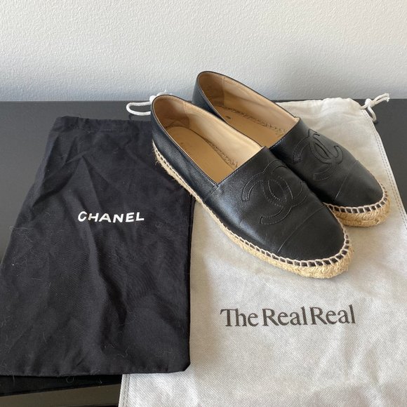 CHANEL Shoes - Authentic CHANEL Lambskin CC Espadrilles Black 39